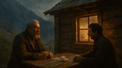 Maksim Maximych and Pechorin reunited at a stormy Caucasus waystation