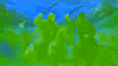 Manas leads Kyrgyz warriors in battle near the Talas River
