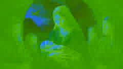 Birth of Manas under omens in a yurt, with elders and mountains