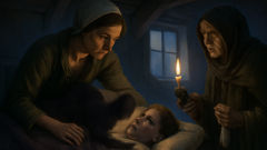 Uma criança acorda no sótão, enquanto uma sombra se abate sobre ela, e uma mãe inclina-se sobre ela, com fumaça de zimbro e alecrim.