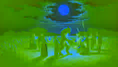 A werewolf-gaucho kneeling before villagers under a rising dawn sky, bracelets of grass offered.
