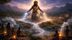 Mawu-Lisa traza ríos en la tierra con trazos alternos de luz lunar y luz solar, dando forma a valles y asentamientos.