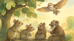 Mice cooperate and share stories beneath the fig tree while Agathe prowls nearby.