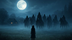 Una valiente joven serbia se encuentra frente a jinetes espectrales bajo una luna encantada.