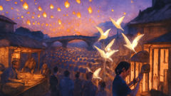 modern lantern festival depicting altair and vega reunion with paper magpies