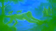 Wounded Monkey King forms a living bridge across a river at dawn, monkeys escaping