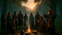 Kenyan villagers gather with offerings at dawn for a traditional ritual to honor the forest.