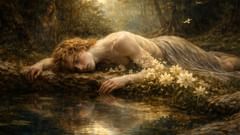 Incapaz de abrazar su propio reflejo, Narciso muere de amor y se convierte en la flor que aún se inclina hacia el agua.
