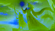 Neithara und Rahil stehen auf einer Klippe in der Wüste bei Sonnenuntergang und bereiten sich auf die bevorstehende Schlacht vor, um Cyrene zu retten.