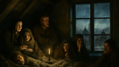 Flood refugees huddle in an attic above submerged St. Petersburg streets
