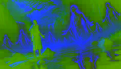 Ngombo contempla el Río de los Ancestros, donde figuras espectrales flotan sobre el agua, y la imagen de su padre se presenta ante él.