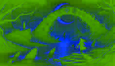 Ngoné se encuentra al borde de un río resplandeciente en la noche, preparándose para cruzar hacia el reino de los Djinn con un amuleto protector en la mano.