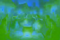 Des torches et des danseurs entourent un chaudron lumineux, tandis que le chaos s’éveille parmi les villageois.