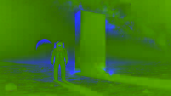 Um astronauta está à noite observando um misterioso monólito na Lua sob a luz das estrelas.