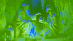 Obinna meets Nneka, the Blind Prophetess, in a dimly lit cave as she hands him a vision-revealing drink near a flickering fire.