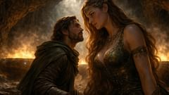 En el corazón de la montaña, Odín seduce a Gunnlöð para obtener acceso a la preciada hidromiel.