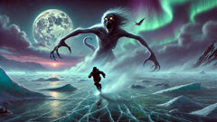 The monstrous Tupilaq stalking a terrified hunter across moonlit Arctic ice.