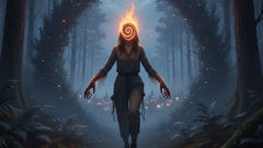 Illustration idea: the first transformation at the forest edge, a woman mid-change into a headless mule with embers smoldering at the neck.