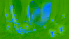 A scholar pledges before tiny glowing spirits in a jade‑lit chamber with a growing ceiba sprig