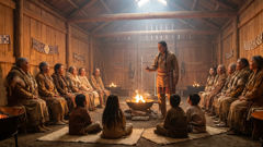 Inside a longhouse where elders teach the Great Law and songs to the children
