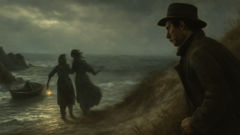 Pechorin on the Taman coast at night, watching smugglers in the mist