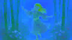 Prinzessin Kaguya spielt zwischen Bambus und Wildblumen, ihre jugendliche Gestalt strahlt vor Licht.