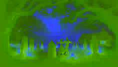 A youthful couple dancing by moonlight among standing stones in a village clearing