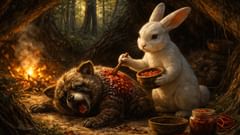 «Esto es medicina», mintió el conejo, mientras el tanuki gritaba.