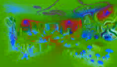 Intricate underground living space of the Rat People with bioluminescent lighting and communal murals.