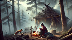 Xi’er with white hair surviving alone in a misty mountain forest