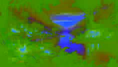 El Hombre Caimán protegiendo el río y observando a la aldea desde el agua