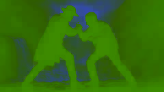 Holmes y Moriarty luchando en una estrecha cornisa sobre las cataratas de Reichenbach durante la noche.