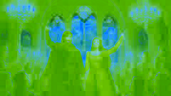 Der Müllerbub, verkleidet als Marquis, steht mit der Prinzessin in der prächtigen Hall? eines Palastes.