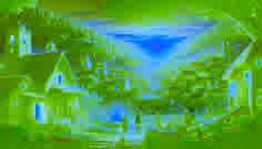 Le village de San Rafael au lever du jour, rajeuni et baigné par les premières lueurs du matin.