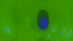 Une chambre circulaire secrète, éclairée par des lanternes fantomatiques, présentant un coffre alchimique et un miroir luminescent.