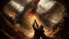Desde su foso oculto, Sigurd hunde Gram en el único punto vulnerable de Fafnir.