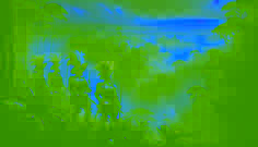 Spanish conquistadors in dented armour stand atop a misty ridge overlooking a dense tropical valley