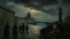 St. Petersburg’s embankments submerged as the Neva river floods in 1824