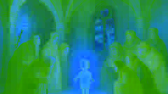 El niño estrella mirando con curiosidad a los nobles cortesanos en el gran salón del Castillo Anlua.