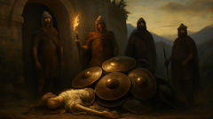 Tarpeia crushed beneath Sabine shields at the postern gate of Rome’s citadel