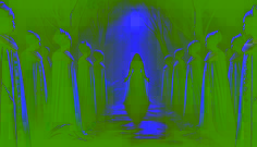 Thandiwe faces mysterious figures in flowing garments who stand along the glowing path, their faces hidden in the moonlight.