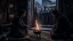 Le feu brûlait encore, mais il ne se tenait plus droit.