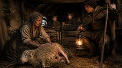 In the sheep fold, patience drew life from pain while pride stood holding the light.