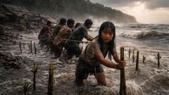 Las raíces finas se doblaron en la crecida, y aun así enseñaron al agua a ir más despacio.