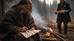 Her knife moved across white bark while the men argued over lines no tree had chosen.