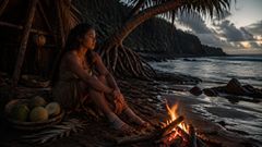 Na língua de areia solitária, ela aprendeu quantas tarefas silenciosas mantêm uma vida aquecida.