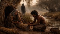 At the reed hut, repair began with quiet hands and small tasks.