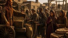 Hunger bent the crowd toward the grain, and the grain bent the crowd toward silence.