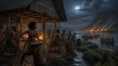 Under rain and smoke, one steady beat gathers a divided shore into one body.