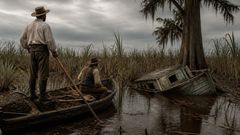 The flood brought back no man, only the worn shell of work left on the water.